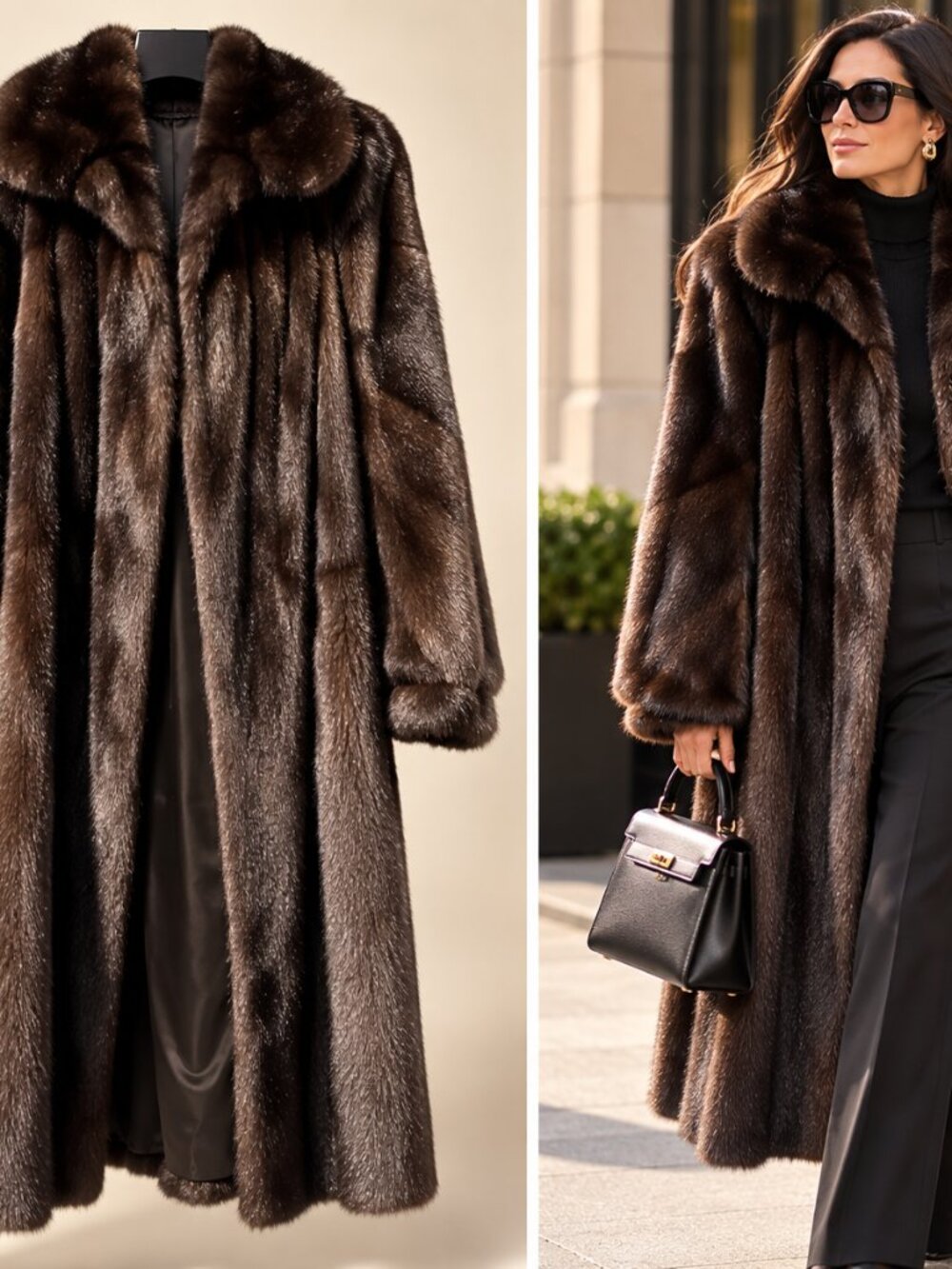 Vintage BLACKGLAMA Genuine Mink Fur Coat Women's M/L Dark Brown 44" Long Luxury